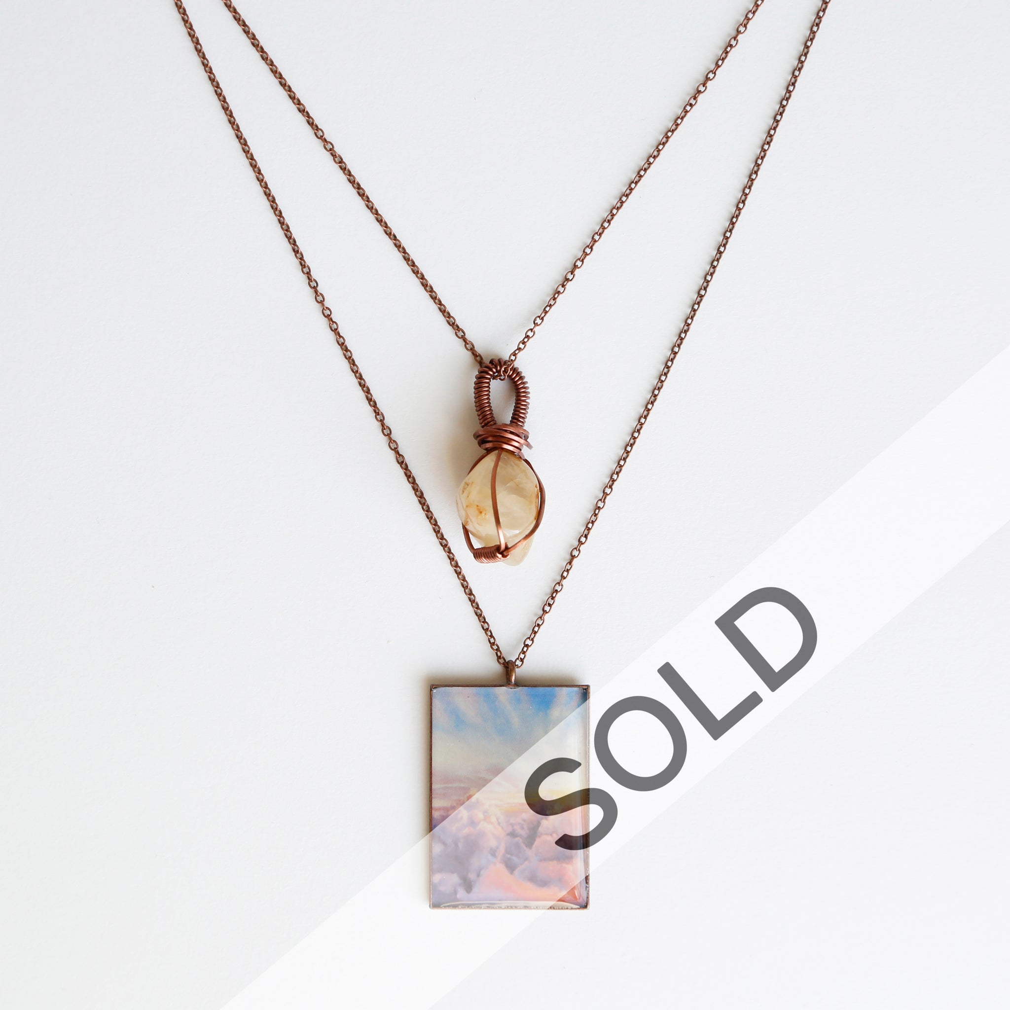 Moonstone Sunrise Antique Copper Necklace