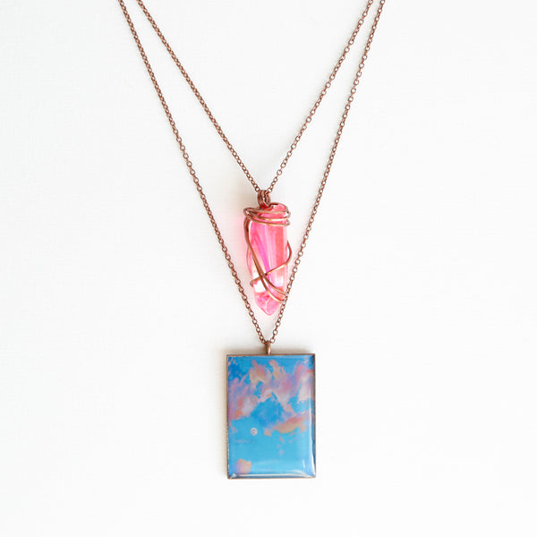 Cotton Candy Moon Antique Copper Necklace