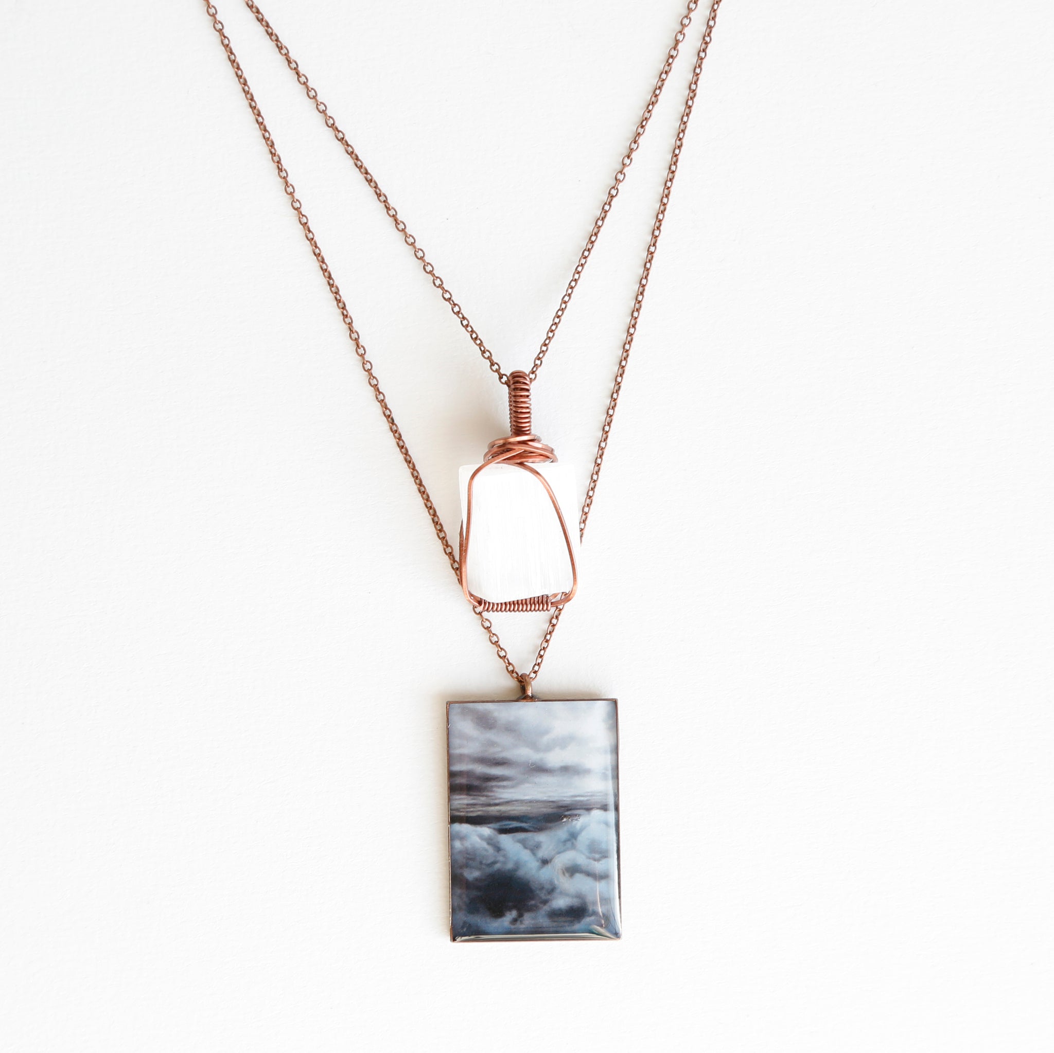 Selenite Skies Antique Copper Necklace