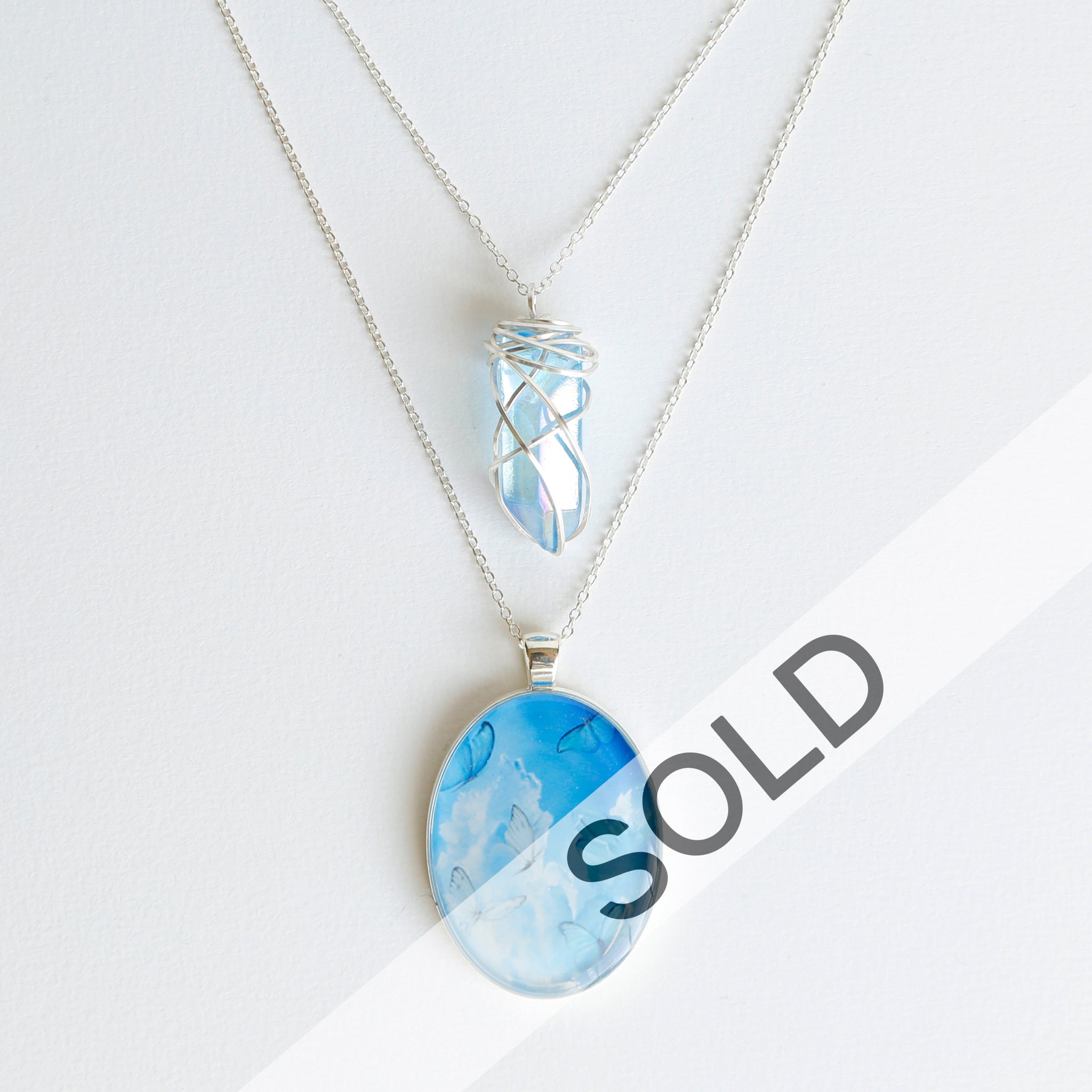 Aqua Aura Skies Silver Necklace
