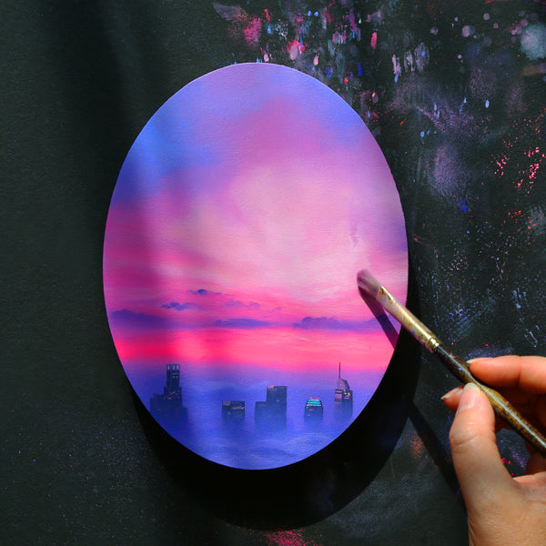 City In The Sky Original Oil Painting