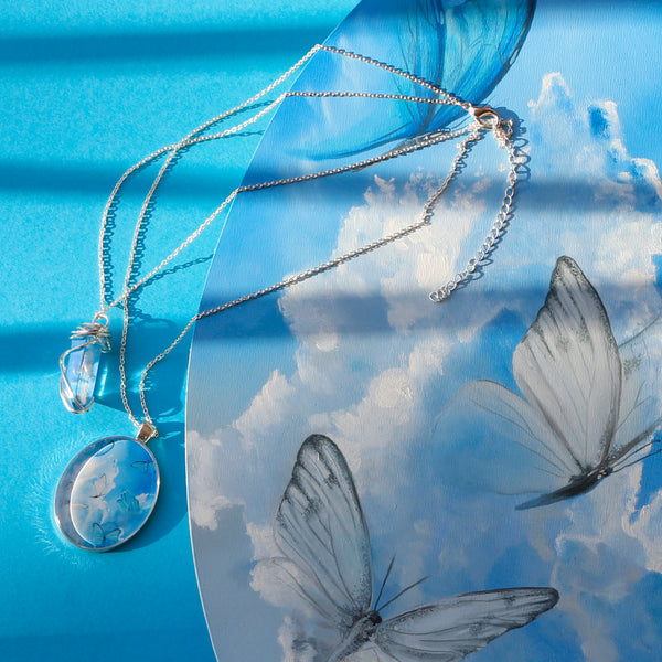 Aqua Aura Skies Silver Necklace