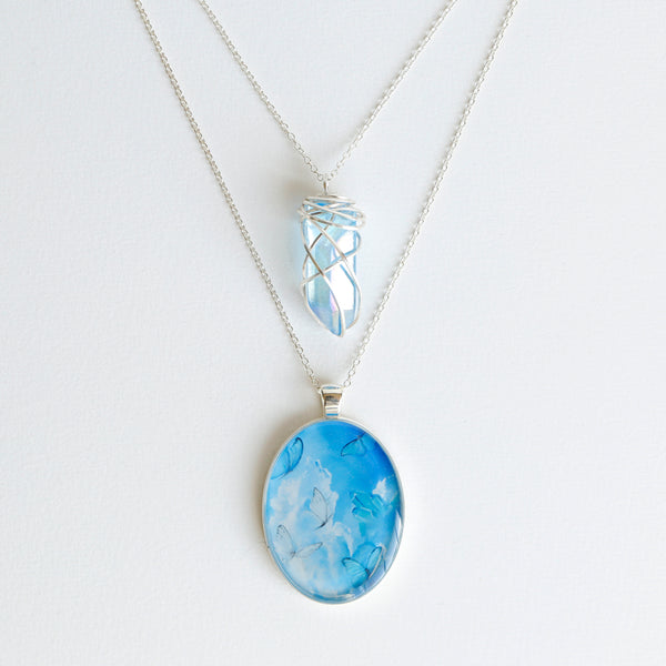 Aqua Aura Skies Silver Necklace