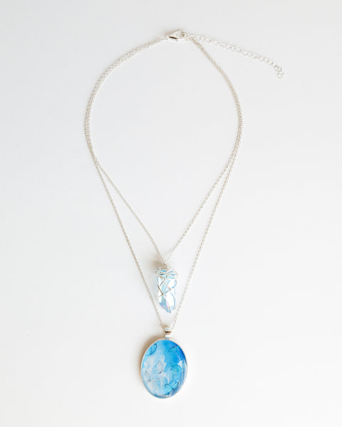 Aqua Aura Skies Silver Necklace