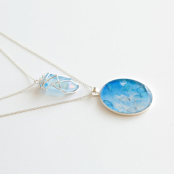 Aqua Aura Skies Silver Necklace