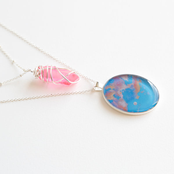 Cotton Candy Moon Silver Necklace