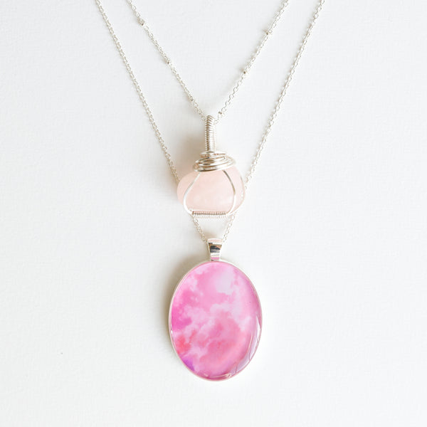 Rose Quartz Skies Silver Necklace