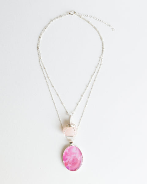 Rose Quartz Skies Silver Necklace