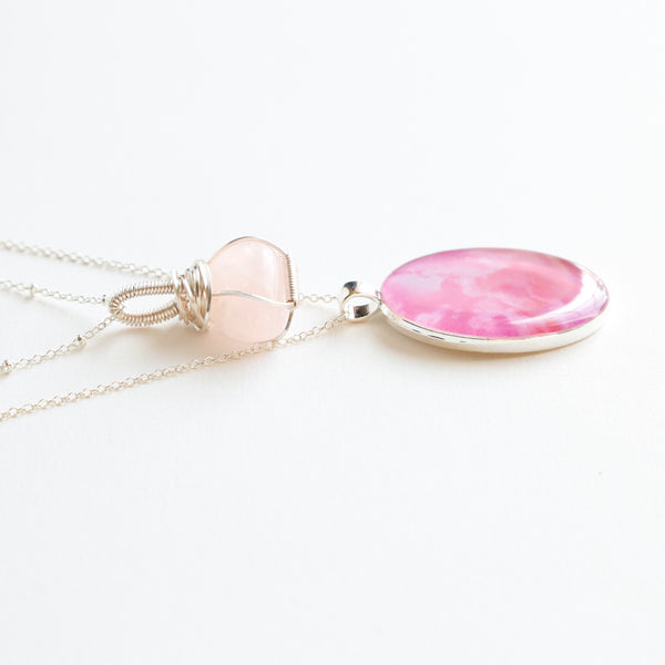 Rose Quartz Skies Silver Necklace